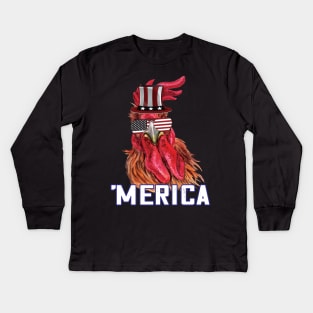 Merica Funny chicken 4th of july celebration gift Kids Long Sleeve T-Shirt